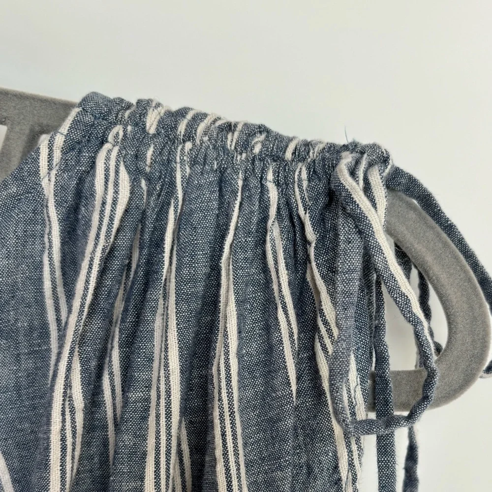 Free People Linen ‘Roll the Dice’ Striped Fit Flare Plunge Neck Flare Mini Dress